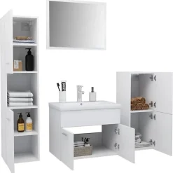 Vidaxl Ensemble de meubles de salle de bain - - 3070910 - Blanc - Bois d'ingénierie - Rangement spacieux* Ensemble Meuble De Salle De Bains