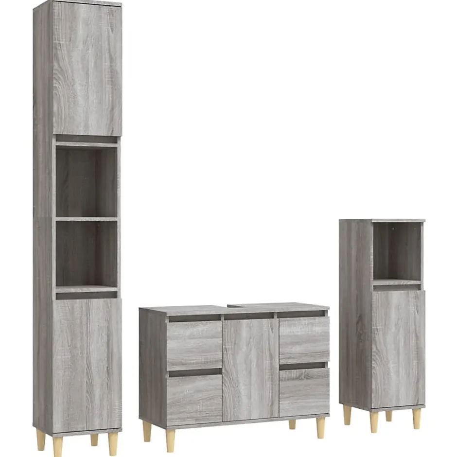 Vidaxl Ensemble de meubles de salle de bain 3 pcs Sonoma gris