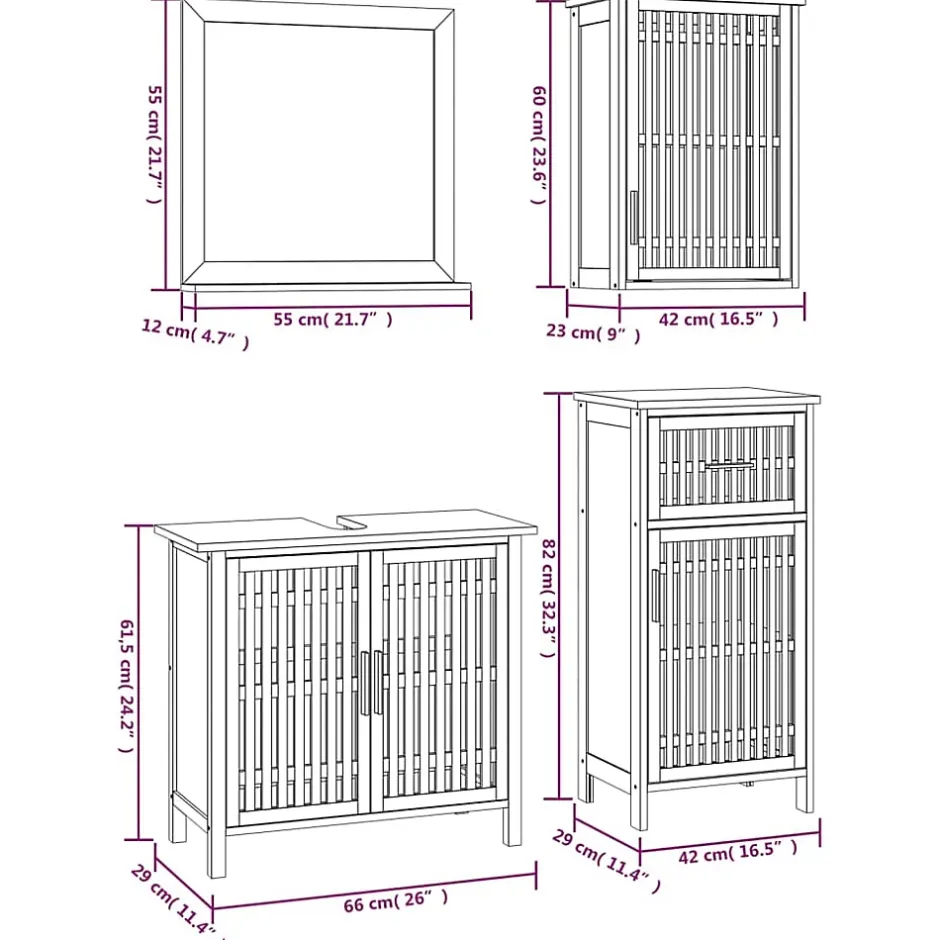 Vidaxl Ensemble de meubles de salle de bain 4 pcs Bois massif de noyer* Meuble Wc