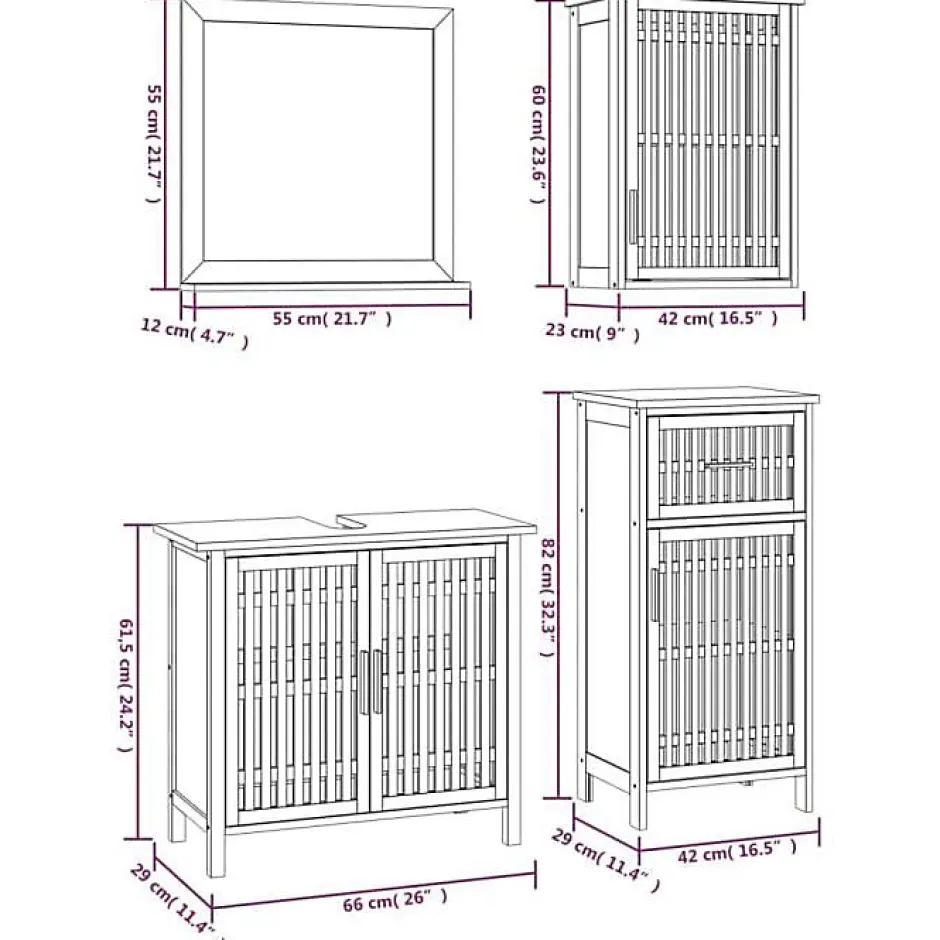 Vidaxl Ensemble de meubles de salle de bain 4 pcs Bois massif de noyer* Meuble Wc