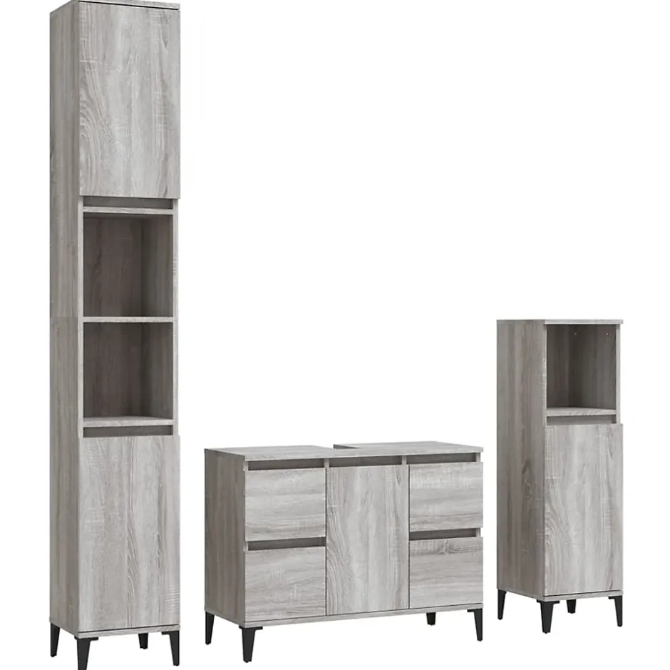Vidaxl Ensemble de meubles de salle de bain 3 pcs Sonoma gris