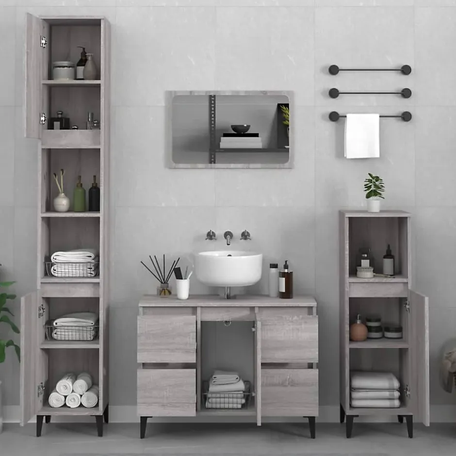 Vidaxl Ensemble de meubles de salle de bain 3 pcs Sonoma gris