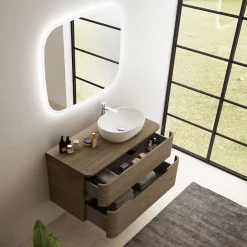 Ensemble de salle de bains L.104 cm meuble sous vasque version droite + plan de toilette décor noyer, Alba