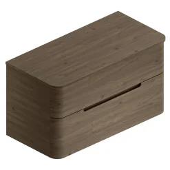 Ensemble de salle de bains L.104 cm meuble sous vasque version droite + plan de toilette décor noyer, Alba