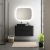 Ensemble de salle de bains L.104 cm meuble sous vasque version gauche + plan de toilette noir mat, Alba* Meuble Buanderie