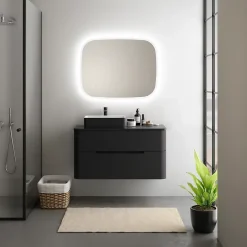 Ensemble de salle de bains L.104 cm meuble sous vasque version gauche + plan de toilette noir mat, Alba* Meuble Buanderie