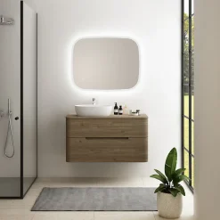 Ensemble de salle de bains L.104 cm meuble sous vasque version gauche + plan de toilette décor noyer, Alba