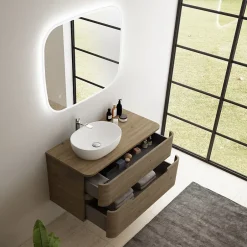 Ensemble de salle de bains L.104 cm meuble sous vasque version gauche + plan de toilette décor noyer, Alba