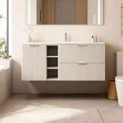 Meublorama Ensemble de salle de bains NOXERA 140 cm Marron congo plan pour vasque et 4 tiroirs et 2 niches