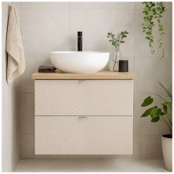 Meublorama Ensemble de salle de bain AOKI : meuble sous vasque à tiroirs 60cm et plan vasque aspect bois