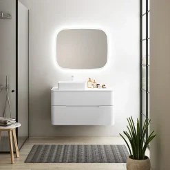 Ensemble de salle de bains L.104 cm meuble sous vasque version gauche + plan de toilette blanc mat, Alba