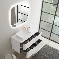 Ensemble de salle de bains L.104 cm meuble sous vasque version gauche + plan de toilette blanc mat, Alba