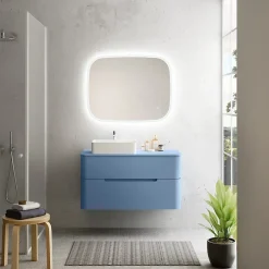 Ensemble de salle de bains L.104 cm meuble sous vasque version gauche + plan de toilette bleu mat, Alba
