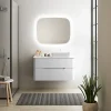 Ensemble de salle de bains L.104 cm meuble sous vasque version droite + plan de toilette blanc mat, Alba