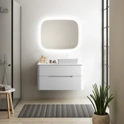 Ensemble de salle de bains L.104 cm meuble sous vasque version droite + plan de toilette blanc mat, Alba