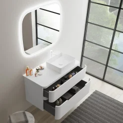 Ensemble de salle de bains L.104 cm meuble sous vasque version droite + plan de toilette blanc mat, Alba