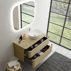 Ensemble de salle de bains L.104 cm meuble sous vasque version droite + plan de toilette décor chêne clair, Alba* Meuble Buanderie