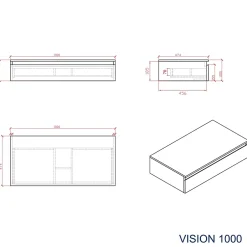 Bernstein Ensemble de salle de bain Vision 1000 blanc mat - Avec armoire de toilette, Sans cache, Sans vasque à poser