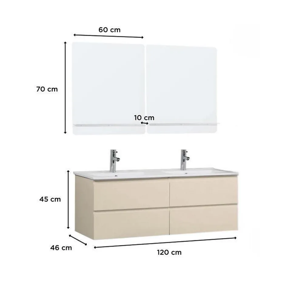 Mob-In Ensemble double vasque SORRENTO 120cm avec vasque, robinets et miroirs* Meuble Vasque