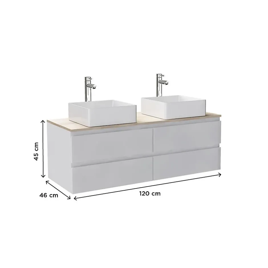 Mob-In Ensemble double vasque suspendu SORRENTO 120cm* Ensemble Meuble De Salle De Bains