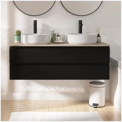 Mob-In Ensemble double vasque suspendu SORRENTO avec vasques et robinets 120 cm* Ensemble Meuble De Salle De Bains
