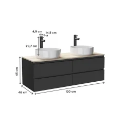 Mob-In Ensemble double vasque suspendu SORRENTO avec vasques et robinets 120 cm* Ensemble Meuble De Salle De Bains