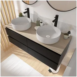 Mob-In Ensemble double vasque suspendu SORRENTO avec vasques et robinets 120 cm* Ensemble Meuble De Salle De Bains