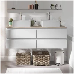 Mob-In Ensemble double vasque suspendu SORRENTO avec vasques et robinets 120 cm* Ensemble Meuble De Salle De Bains