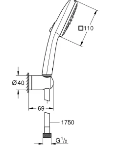 Grohe Ensemble douchette 2 jets + support + flexible chrome, Vitalio Comfort 100* Pommeau De Douche, Flexible Et Barre De Douche