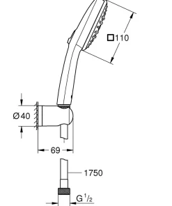 Grohe Ensemble douchette 3 jets + support + flexible chrome, Vitalio 100