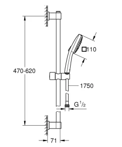 Ensemble douchette 3 jets + support + flexible chrome, Grohe Vitalio Comfort 110* Pommeau De Douche, Flexible Et Barre De Douche