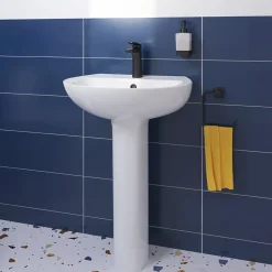 GoodHome Ensemble lavabo et colonne en céramique blanc Tasi* Lavabo