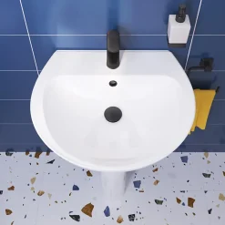 GoodHome Ensemble lavabo et colonne en céramique blanc Tasi* Lavabo