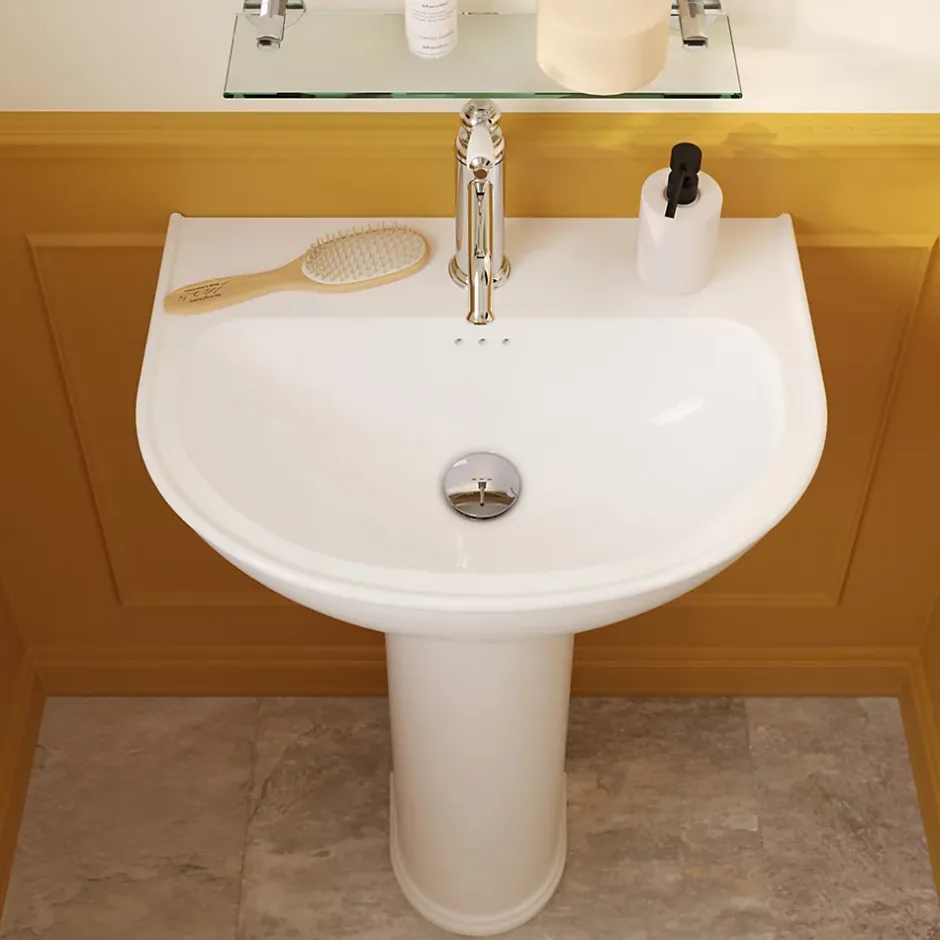 GoodHome Ensemble lavabo et colonne en céramique blanc Endell* Lavabo
