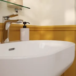GoodHome Ensemble lavabo et colonne en céramique blanc Cavally* Lavabo