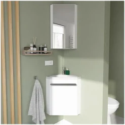 Mob-In Ensemble lave-mains angle suspendu SKINO avec robinet et armoire d'angle