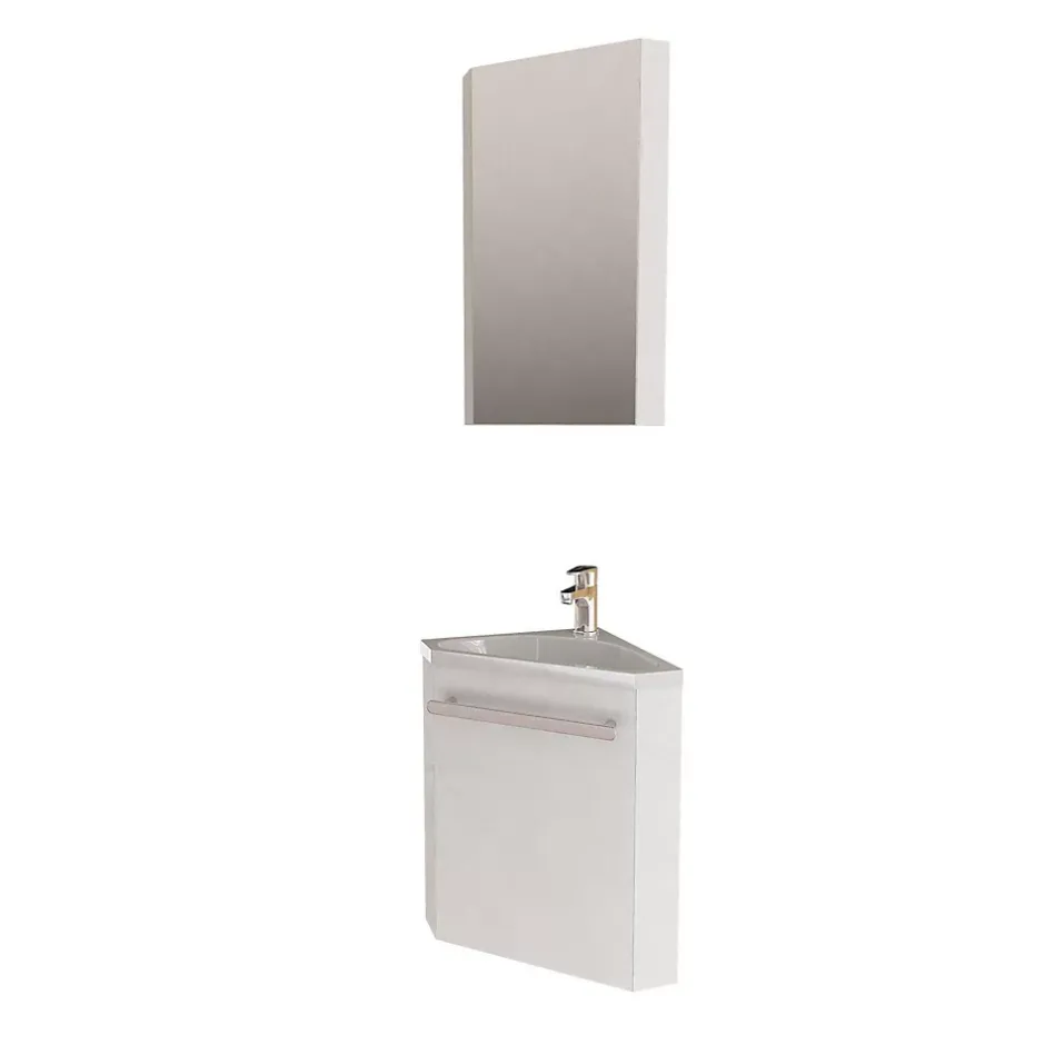 Mob-In Ensemble lave-mains angle suspendu SKINO avec robinet et armoire d'angle