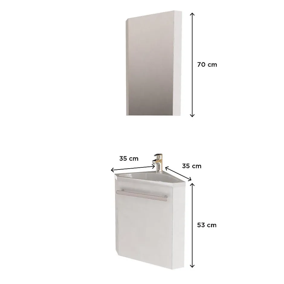 Mob-In Ensemble lave-mains angle suspendu SKINO avec robinet et armoire d'angle