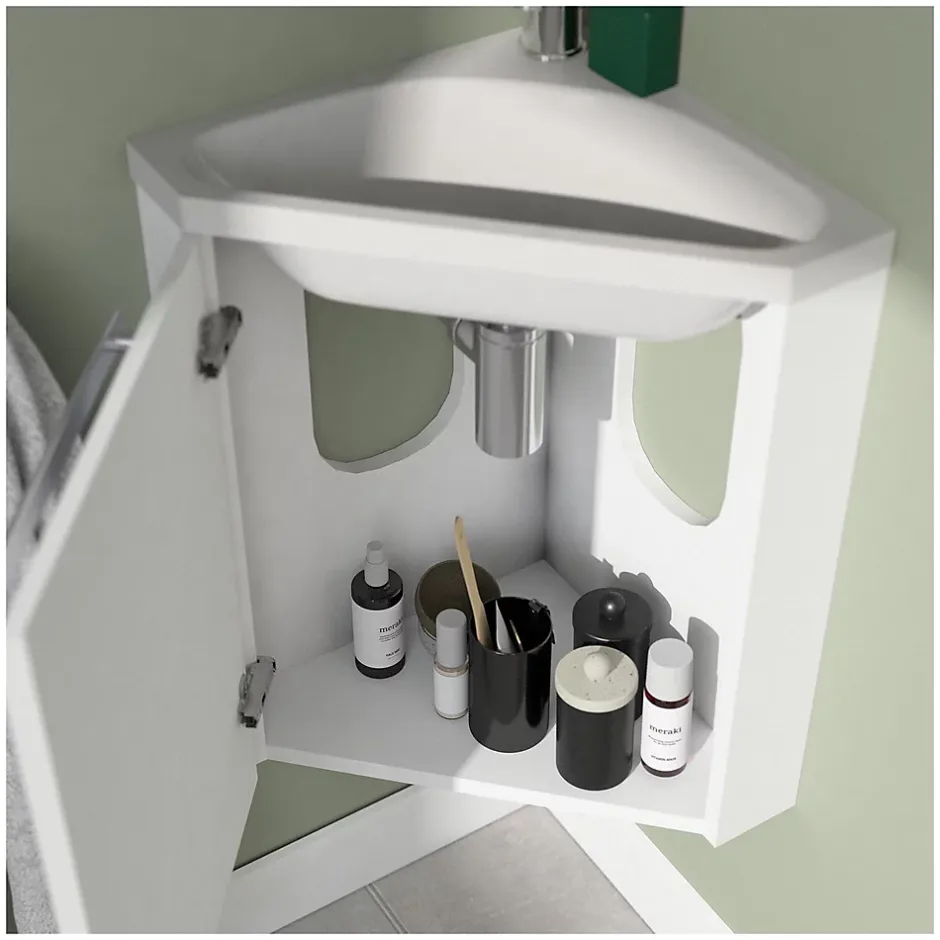 Mob-In Ensemble lave-mains angle suspendu SKINO avec robinet et armoire d'angle
