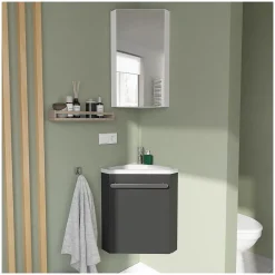 Mob-In Ensemble lave-mains angle suspendu SKINO avec robinet et armoire d'angle