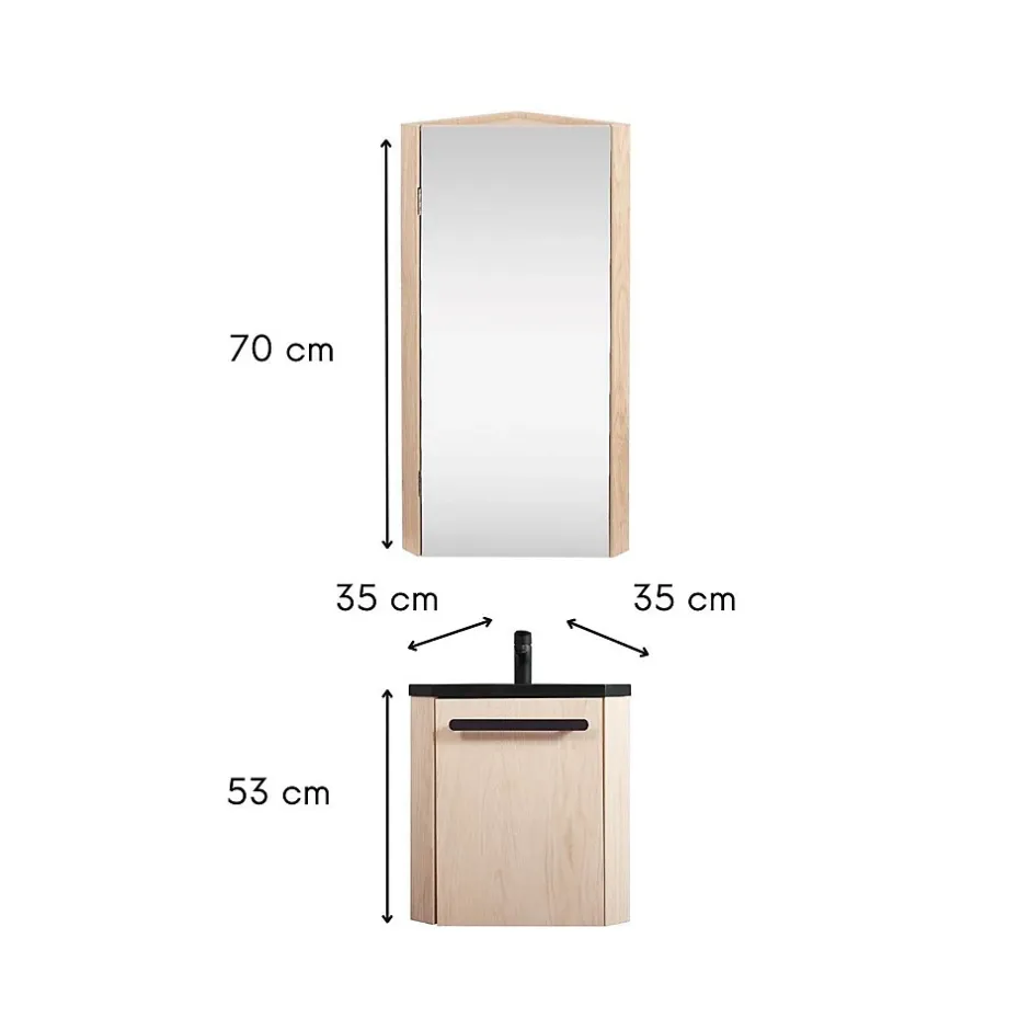 Mob-In Ensemble lave-mains angle SKINO avec robinet et armoire* Lave-Mains