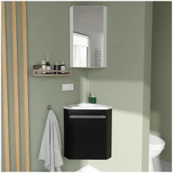 Mob-In Ensemble lave-mains d'angle SKINO + vasque + armoire de toilette