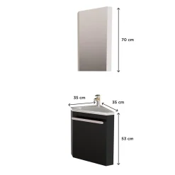 Mob-In Ensemble lave-mains d'angle SKINO + vasque + armoire de toilette
