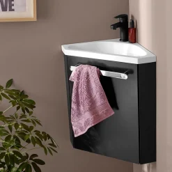 Mob-In Ensemble lave-mains d'angle suspendu SKINO avec robinet noir* Lave-Mains