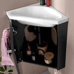 Mob-In Ensemble lave-mains d'angle suspendu SKINO avec robinet noir* Lave-Mains