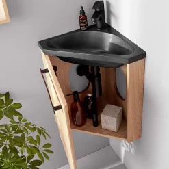 Mob-In Ensemble lave-mains d'angle suspendu SKINO avec robinet noir