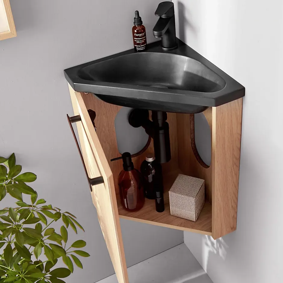 Mob-In Ensemble lave-mains d'angle suspendu SKINO avec robinet noir