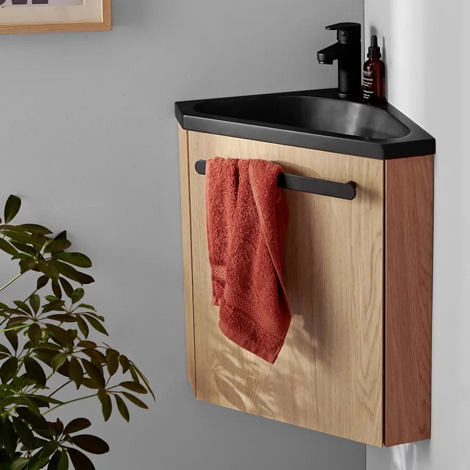 Mob-In Ensemble lave-mains d'angle suspendu SKINO avec robinet noir