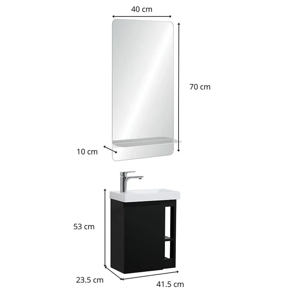 Mob-In Ensemble lave-mains HAMPTON avec rangement latéral et miroir tablette