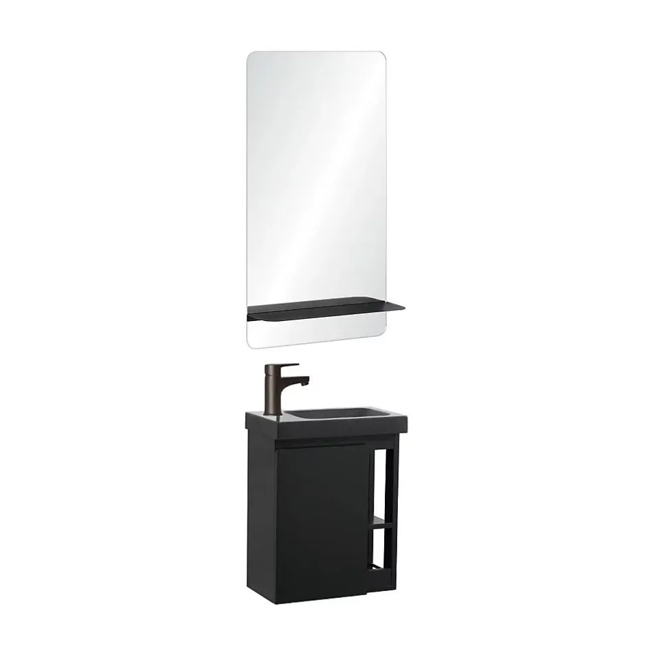 Mob-In Ensemble lave-mains HAMPTON avec robinet noir et miroir tablette* Lave-Mains